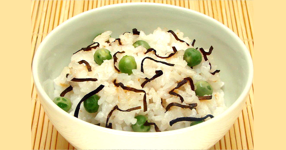 塩こんぶの豆ごはん | びっくらこん！レシピ | 株式会社くらこん