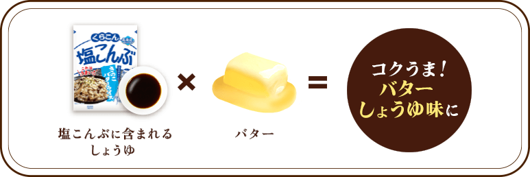 塩こんぶに含まれるしょうゆ × バター = コクうま！バターしょうゆ味に