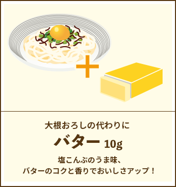 大根おろしの代わりに バター 10g / 塩こんぶのうま味、バターのコクと香りでおいしさアップ！