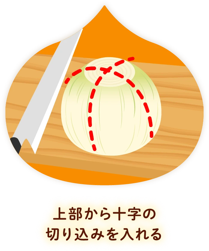 上部から十字の切り込みを入れる