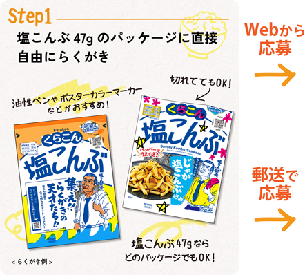 Step1塩こんぶ47gのパッケージに直接自由にらくがき