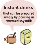 Instant drinks that can be prepared simply by pouring in warmed soy milk